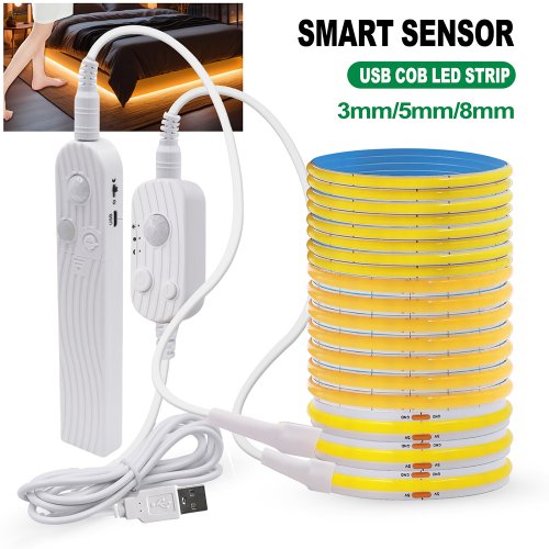 Image of Smart Motion Sensor LED COB Light Strip with 5V USB Power – Automatic On/Off Ambient Lighting for Cabinets, Wardrobes, Kitchens & Staircases