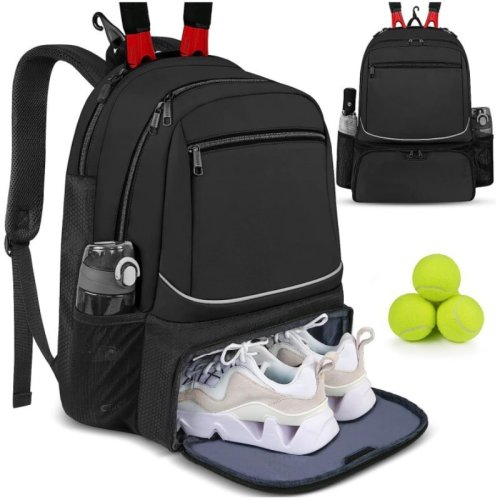 Immagine di Zaino Sportivo da Tennis con Doppia Capacità - Nero e Rosa