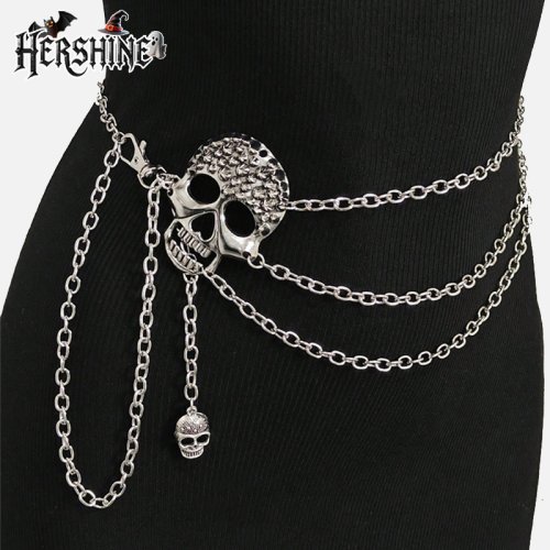 Imagen de HERSHINE Cadena de cintura multicapa con calavera plateada a la moda para mujer, accesorio gótico Punk Rock Hip Hop Y2K, primavera, verano