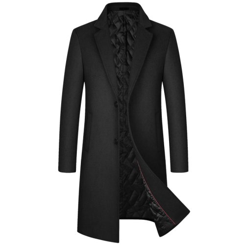 Image of Men's Classic England-Style Long Wool Blend Trench Coat – Solid Thick Wool Business Casual Winter Jacket