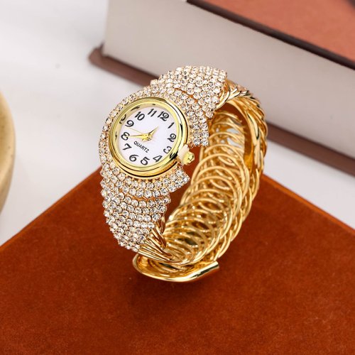Imagen de Reloj de Pulsera con Diamantes de Imitación para Mujer, Cronógrafo de Oro, Marca de Lujo Femenino con Diseño Elegante y Moderno