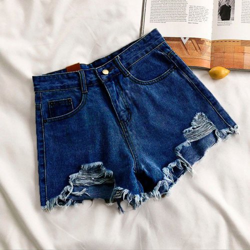 Afbeelding van Stijlvolle Zomer Denim Shorts voor Vrouwen – Hoge Taille & Gescheurde Details