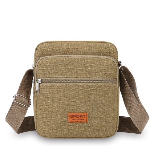 Image of Stylish Men's Canvas Crossbody Bag – Trendy Solid Color Small Square Shoulder Bag for Business and Commuting