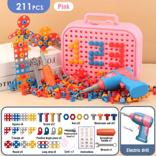 Bild von Kinder Spielzeug Werkzeug Set Elektrische Bohrer Schraube Mutter 3D Puzzle Spielzeug Pretend Spielen Dinosaurier Bohren Montage Pädagogisches Spielzeug für Jungen