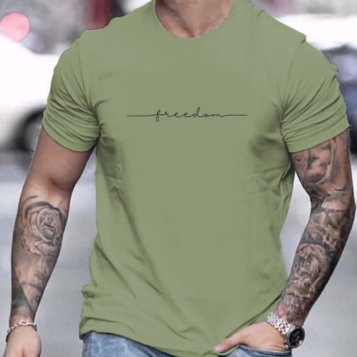Zdjęcie Męska letnia luźna koszulka 100% bawełna Freedom Graphi Print Casual Slim Fit Okrągły dekolt Koszulka z krótkim rękawem Top