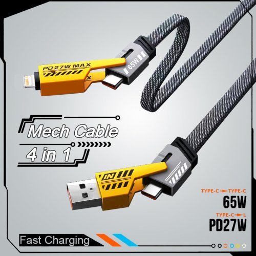 Imagen de Cable 4 en 1 USB-C 65W: Carga Rápida para iPhone, Samsung y Xiaomi