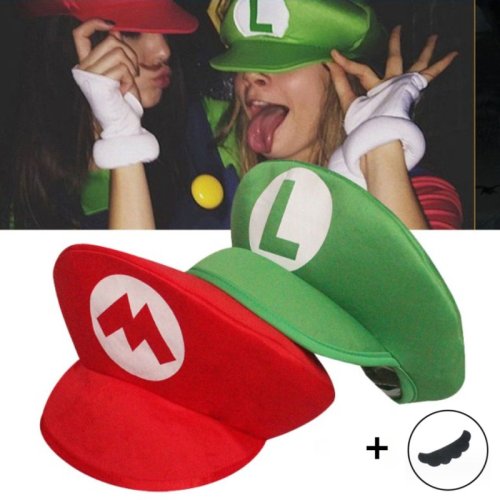 Bild von Super Mario Rot Grün Kappe Cosplay Cartoon Hüte mit Schnurrbart Unisex Kappen Cos Requisiten Party Kostüme Zubehör