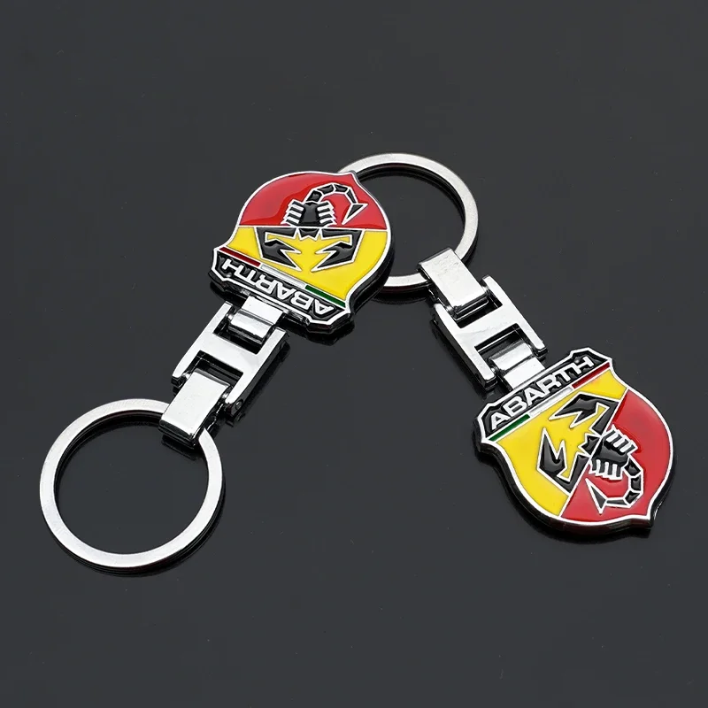Zdjęcie Brelok do kluczy z logo samochodu 3D, metalowo-skórzany, akcesorium do wnętrza samochodu dla Abarth Fiat Stilo Punto Panda Grande 500C Doblo Pondo