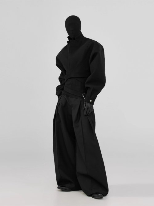 Image of Elegant Black Wide Leg Pants for Men – Luxe Spring & Autumn Casual Loose Fit Designer Trousers 2025