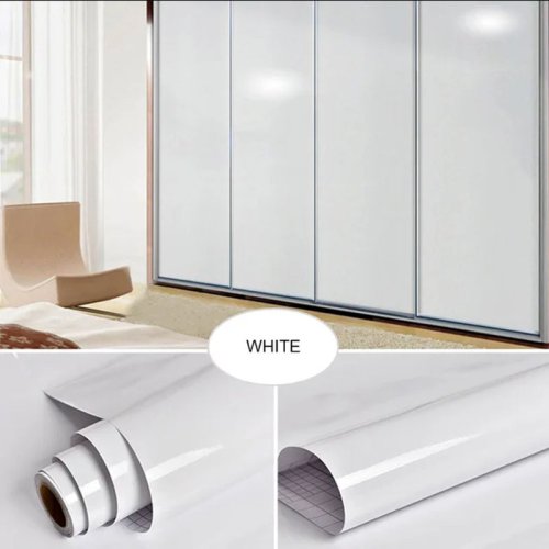 Imagen de Papel autoadhesivo para renovación de muebles, papel tapiz de pintura gruesa impermeable, armario nacarado, papel tapiz de PVC de Color sólido