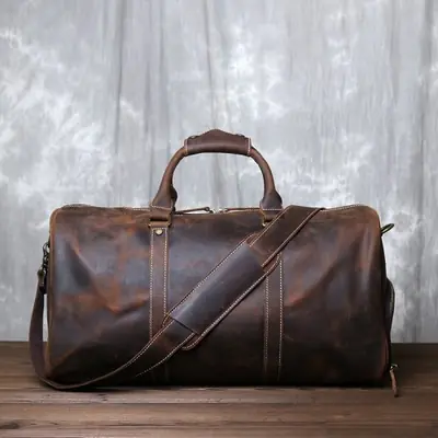 Image de Sac à Main Rétro Homme en Cuir de Vache - Grande Capacité