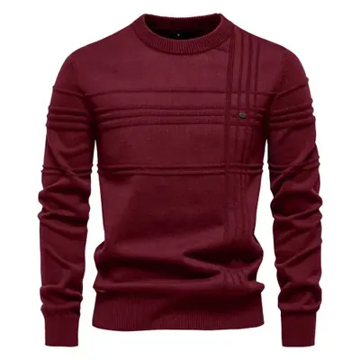 Image de Pull Homme Col Rond Tricoté Coton Rayé - Hiver Chaud