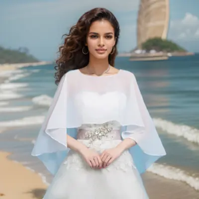 Image de Cape de Mariée en Mousseline de Soie - Élégance & Chaleur