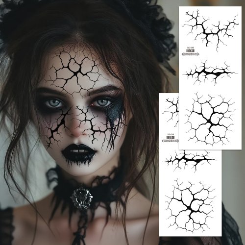 Tymczasowe Tatuaże na Halloween – Realistyczne Czarne Błyskawice z Wzorem Żyłek do Makijażu na Twarz i Ciało, 2 Duże Arkusze