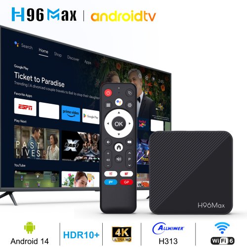 Image of H96 Max H313 Smart TV Box with Android 14, 4K Ultra HD Streaming, Wi-Fi 6, Bluetooth 5.0, and Google Voice Assistant – Premium Media Player Set Top Box