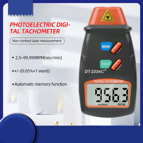 Image of Digital Laser Photo Tachometer - Non-Contact RPM Speed Gauge for Engines, Lathe Machines, Motors & More (2.5 to 99,999 RPM)