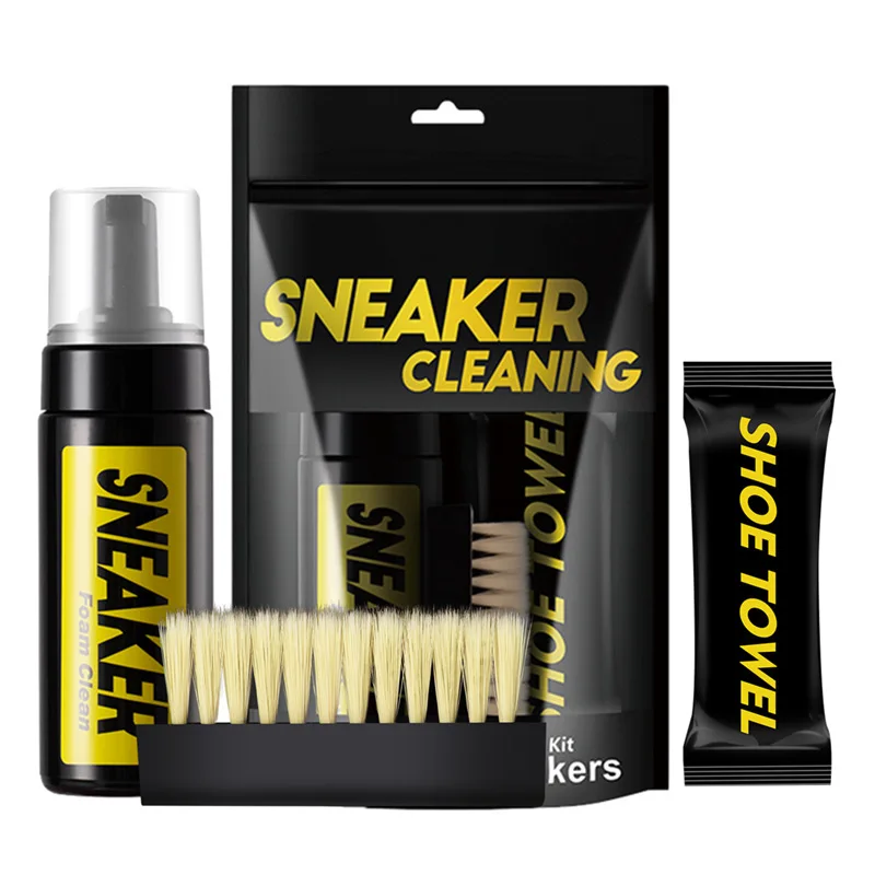 Zdjęcie 1 zestaw Pianka do czyszczenia butów, zestaw do czyszczenia na sucho, 150 ml Pianka bez wody do czyszczenia sneakersów, Szczotka do butów, Ściereczka do butów, Do czyszczenia białych butów i botków