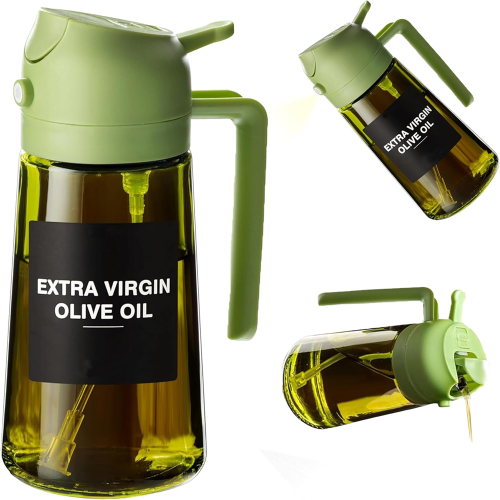 Afbeelding van 470 ml oliespuit voor koken, 2-in-1 olijfoliedispenser en oliespuitfles, oliespray met stickers, dikke glazen spuitfles