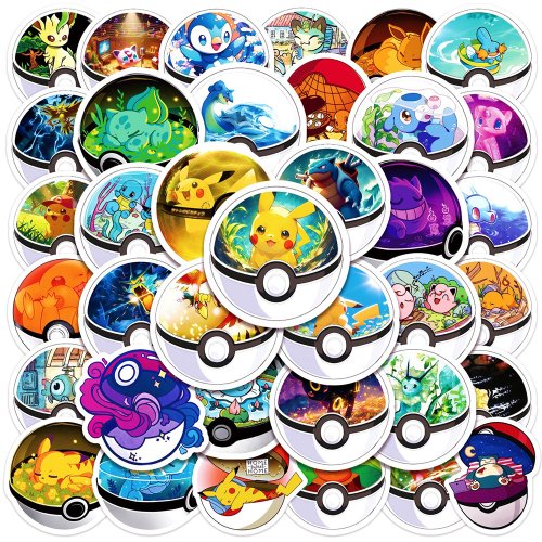 Imagen de Pegatinas de Pokémon Kawaii para Niños: Diseños de Pikachu, Poké Ball y Más - Pack de 10, 30 o 50 Unidades, Impermeables y Duraderas para Juguetes, Monopatines y Accesorios
