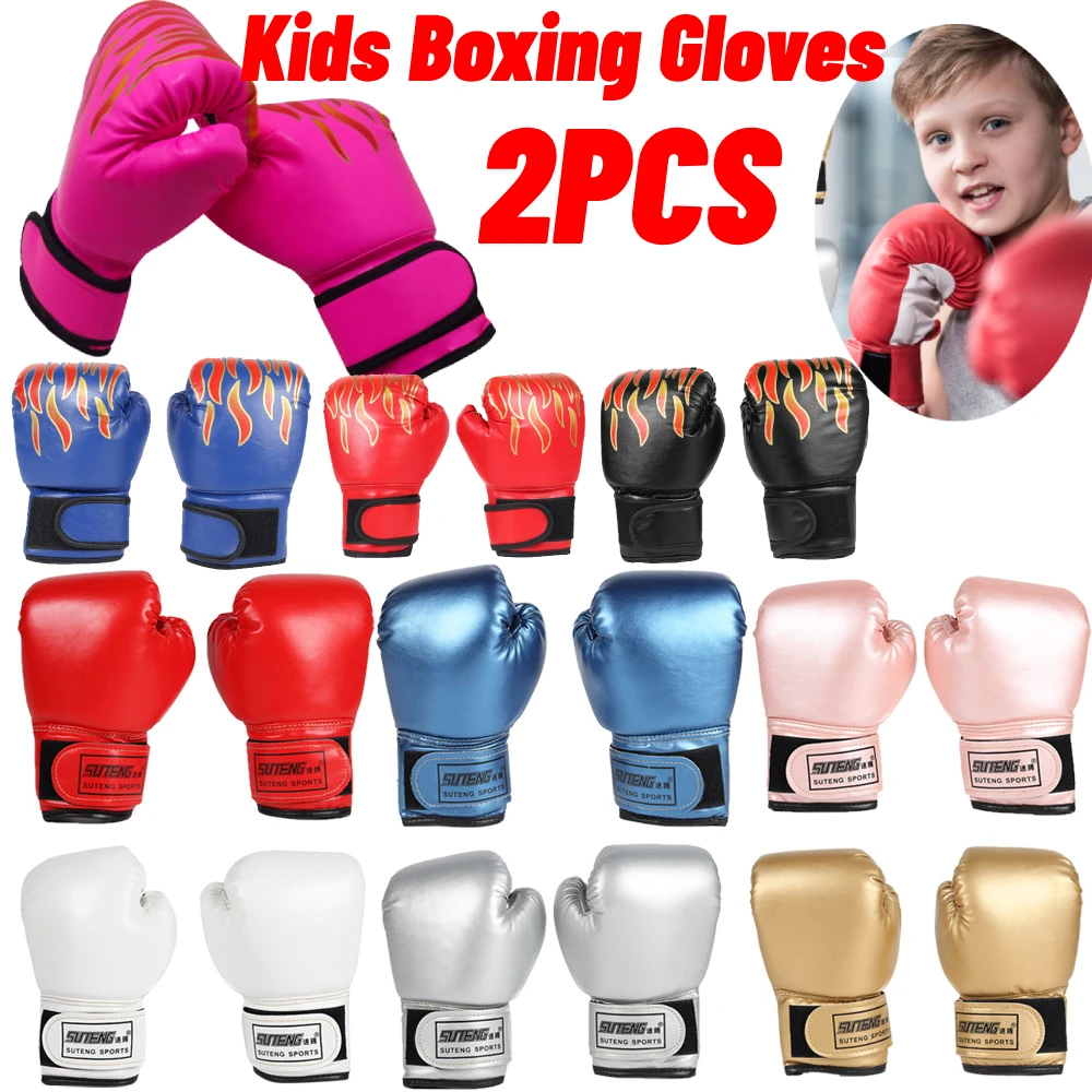 Imagen de Guantes de Boxeo para Niños, Guantes de Combate MMA de Cuero PU, Saco de Boxeo, Guantes Tailandeses Profesionales para Entrenamiento Infantil - Pack de 2 Unidades