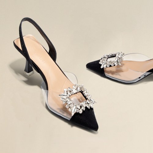 Imagen de Zapatos de tacón alto de verano para mujer, sandalias de cristal de lujo para mujer, zapatos de tacó...