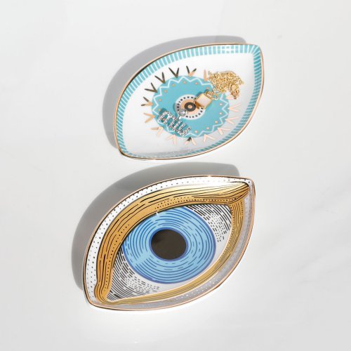 Afbeelding van 1pc keramische sieraden opbergbak, uniek oogontwerp desktop organizer voor ringen, oorbellen, sleutels, keramische boze oog snuisterijplaat