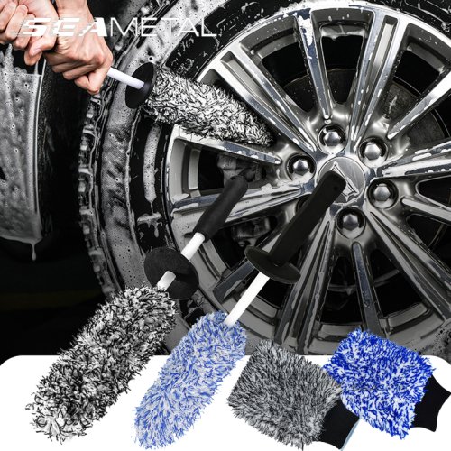 Immagine di Guanto Lavaggio Auto in Microfibra con Spazzola Antiscivolo per Ruote – Accessorio Ultra Morbido per Pulizia Profonda e Sicura