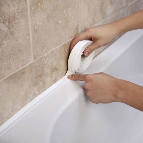 Imagen de Rollo de 3 metros con 2 adhesivos de costura impermeables y antimoho en PVC para cocina, baño, inodoro y espacios de esquina