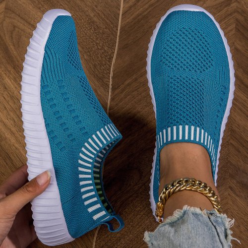 Bild von Atmungsaktive Strick-Sneaker für Damen, lässige Outdoor-Schuhe zum Schnüren, leichte Mesh-Low-Top-Schuhe