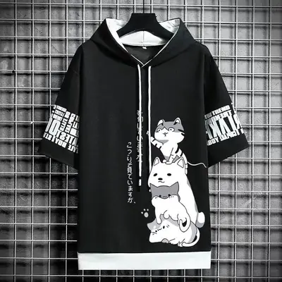 Image de T-Shirt à Capuche Homme Chat Harajuku - Style Streetwear Été