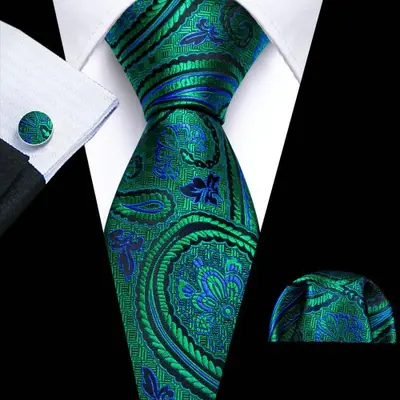 Image de Cravate Homme Soie Élégante - Vert Sarcelle & Bleu