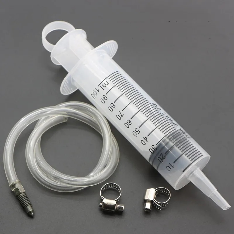Imagen de Kit de purga de motocicleta, pinza de freno, herramienta de jeringa de purga de Gas para freno de disco hidráulico Universal para Honda Yamaha Kawasaki Suzuki