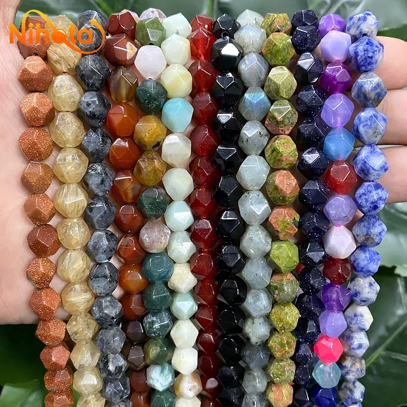 Image de Perles Naturelles Facettées - Turquoise, Œil de Tigre, Jaspe & Quartz