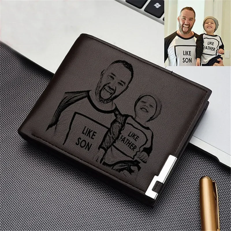 Bild von Personalisierte Gravierte Herren Bifold Geldbörse mit Individuellem Foto – Premium Leder Geldbeutel als Emotionales Vatertagsgeschenk von der Tochter