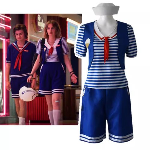 Bild von Robin Steve Harrington Cosplay Kostüm für Erwachsene – Komplettes Outfit mit Hemd, Hose, Hut und Weste für Karneval, Party und Cosplay-Events