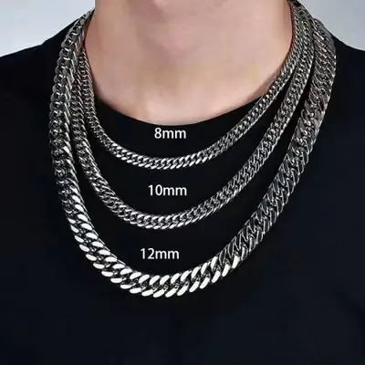 Image de Collier Chaîne Cubaine Homme - Acier Inoxydable 8mm & 14mm