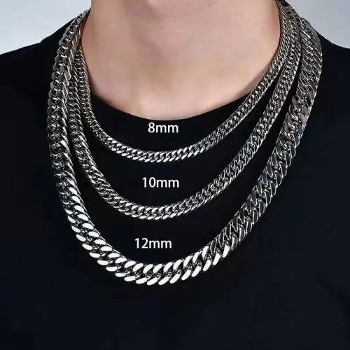 Image de Collier Chaîne Cubaine Homme - Acier Inoxydable 8mm & 14mm