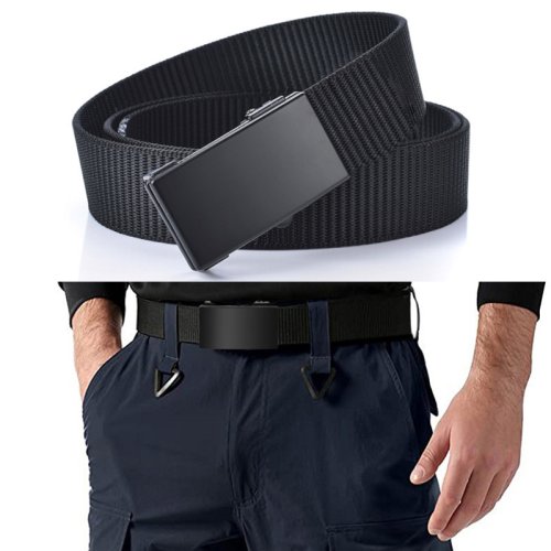 Bild von Herren Outdoor Gürtel mit Schnellverschluss – Zahnloser Sportgürtel aus hochwertigem Nylon, automatische Schnalle, militärisch robust, schwarz, ideal für Freizeit, Training und Outdoor-Aktivitäten