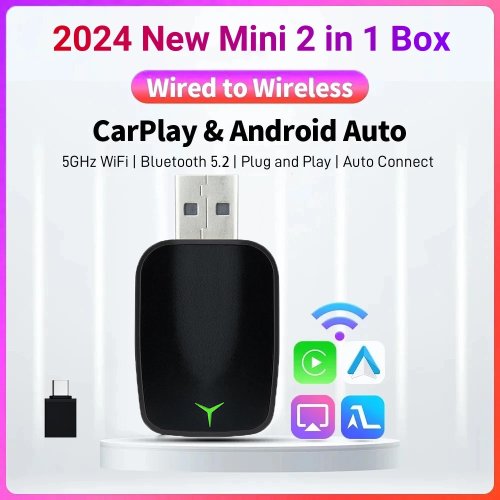 Afbeelding van Nieuwe 2-in-1 Bedraad naar Draadloze CarPlay & Android Auto Adapter – Automatische Smart Box met Plug-and-Play en 5 GHz WiFi voor Snelle Verbinding