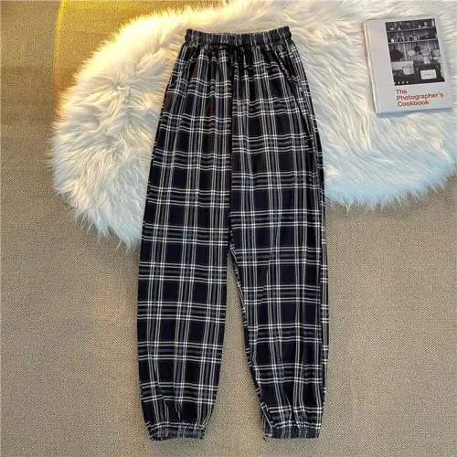 Image de Pantalon Sarouel Femme Harajuku à Carreaux - Style Streetwear Été