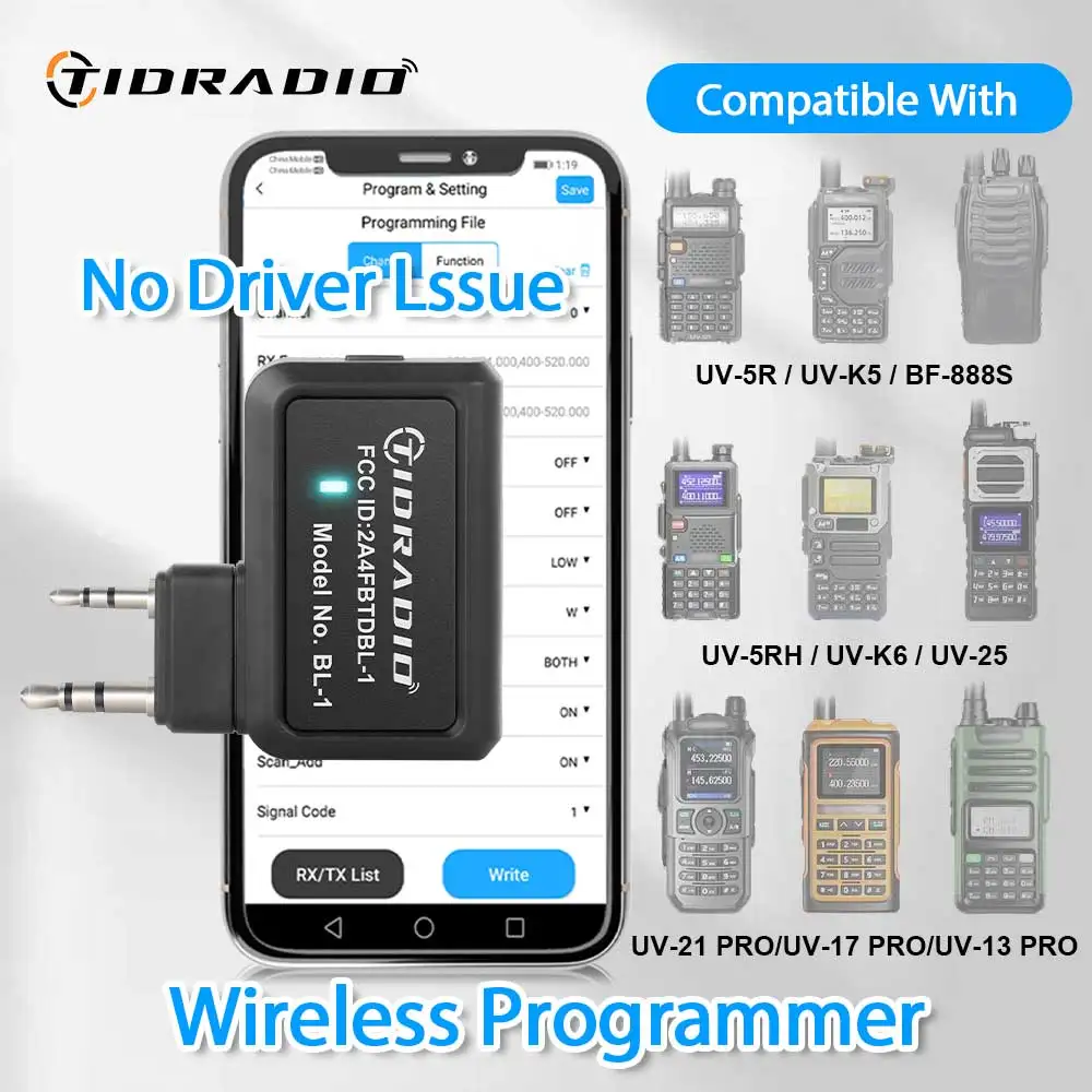 Zdjęcie Bezprzewodowy programator TIDRADIO Programowanie telefonu dla Walkie Talkie Wiele modeli Wyszukiwania Repeaters dla Quansheng UVK5 BF UV-5R