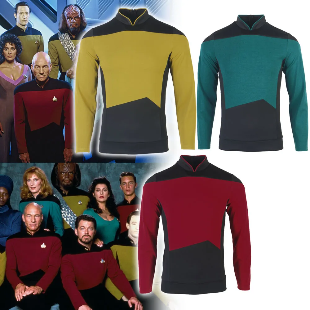 Afbeelding van Star Trek: De Volgende Generatie Captain Picard Uniform Cosplay Kostuum voor Mannen – Rood, Geel en Blauw Officiële Starfleet Shirt met Jas – Perfect voor Halloween, Feesten en Conventies