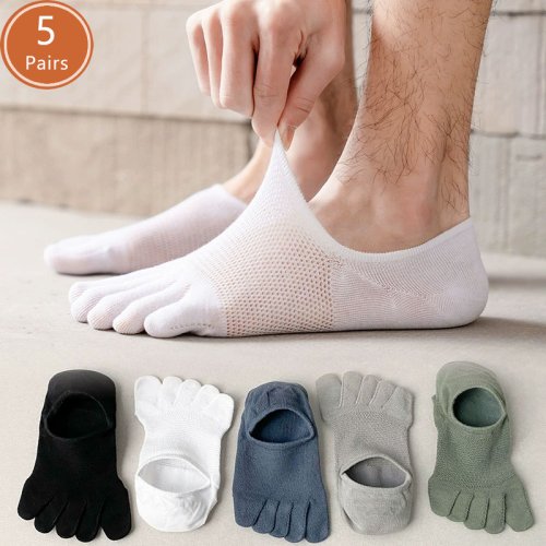 Bild von 5 Paar unsichtbare Zehensocken für den Sommer, dünnes Baumwollnetz, flacher Mund, weich, elastisch, atmungsaktiv, Deodorant, coole 5-Finger-Socken, Sokken
