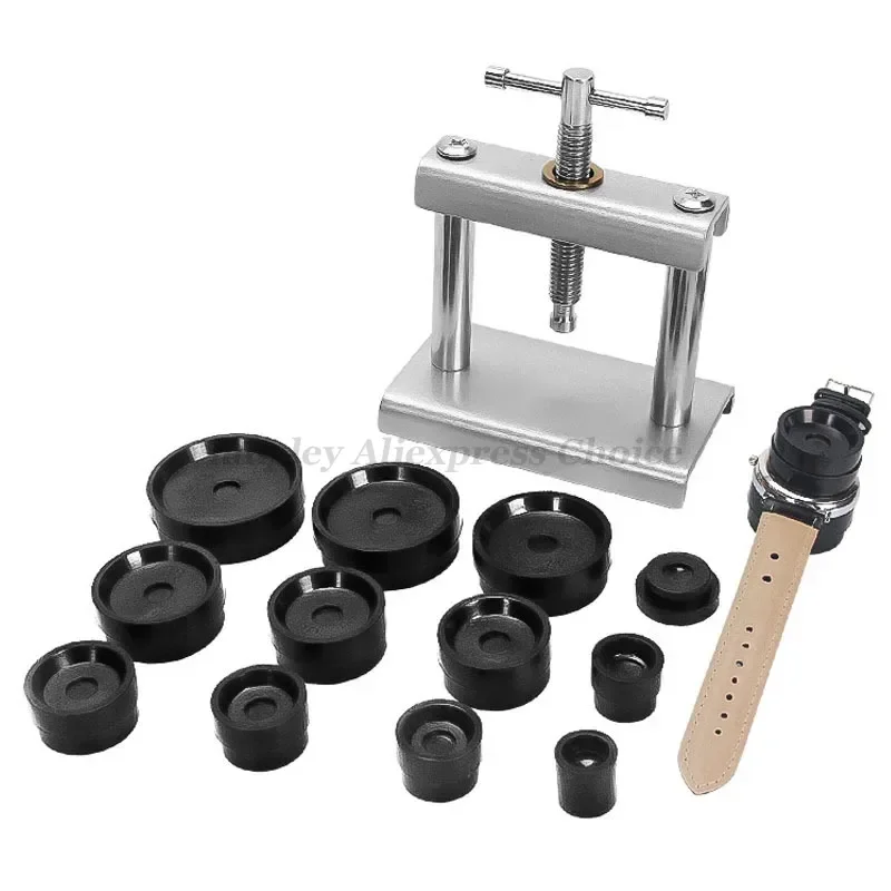 Image of Professional 18-Piece Watch Repair Tool Kit with Metal Case Closing Dies and Watch Press for Precise Watchmaker Maintenance