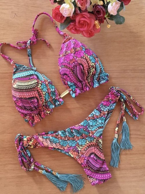 Imagen de Bikini Sexy con Estampado Floral 2022 - Conjunto de Baño Push-Up con Cordón Ajustable para Mujer