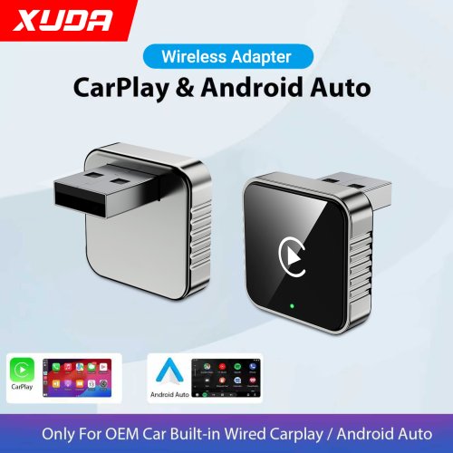 Adattatore XUDA 2 in 1 da cablato a wireless per CarPlay e Android Auto, per autoradio OEM con dongle USB, mini box plug and play Bluetooth