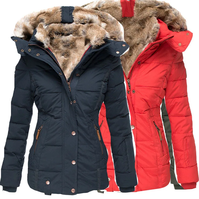 Immagine di Giacca invernale da donna con cappuccio a maniche lunghe con cerniera 2023 Parka autunno nuova moda casual tinta unita
