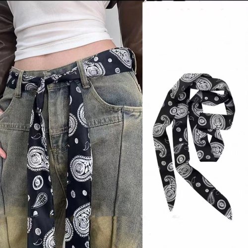 Immagine di Cintura lunga scozzese magra con jeans Cravatta Sciarpa Accessorio decorativo Personalità Fascia per capelli alla moda Accessorio alla moda