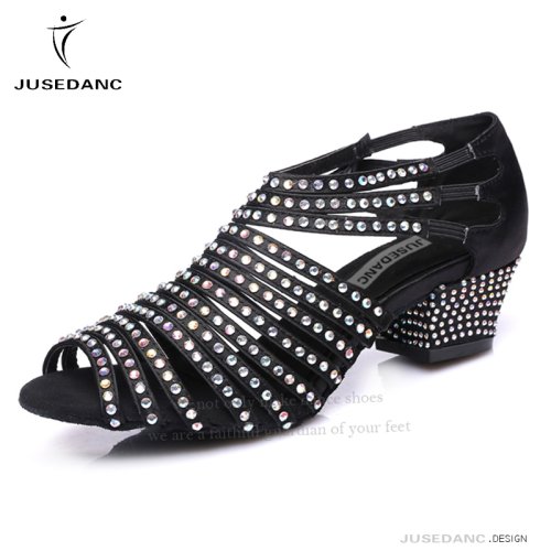 Imagen de Zapatos de Baile Cuadrados para Mujer con Diamantes de Imitación, Zapatos de Salón para Niñas y Adultas, Ideales para Danza Latina y Salsa, Suaves y Estilizados por Jusedanc