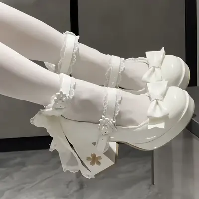 Image de Chaussures Lolita à Talons Hauts avec Noeud Papillon - Style Mignon & Féminin